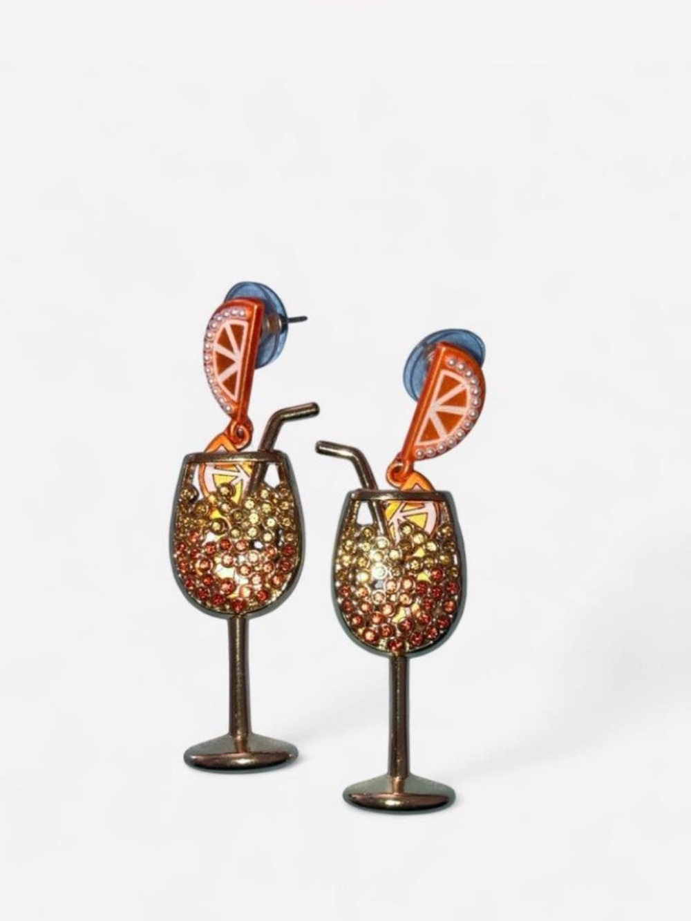 BaubleBar Orange and Gold Cocktail Glass Drop Earrings